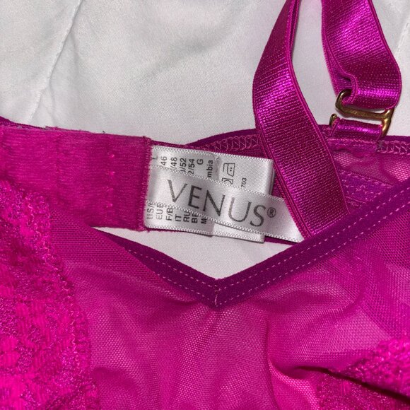 Venus Fuchsia Lace Mesh Bralette Size L Large Wireless Sheer Unlined Bra Top - Picture 3 of 7